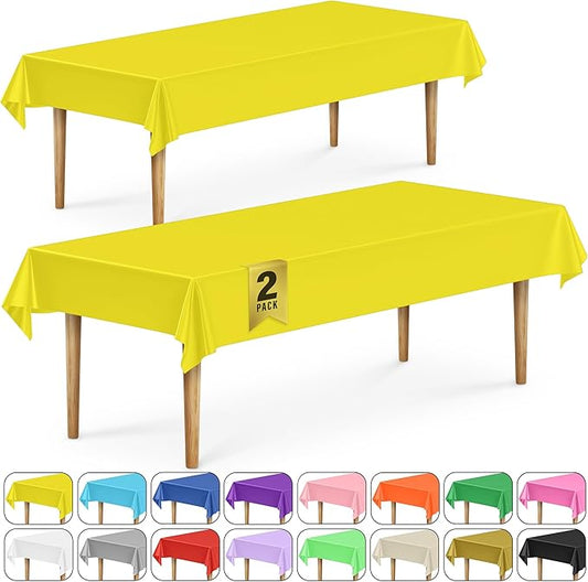 DecorRack 2 Rectangular Tablecloths BPA-Free Plastic, 54 x 108 inch, Dining Table Cloth, Rectangle Table Cover for Parties, Picnic, Camping and Outdoor, Disposable or Reusable, Yellow (2 Pack)