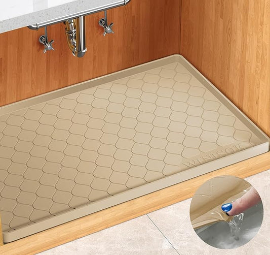 Silicone Under Sink Mat 28" x 19", kitchen Essentials and Gadgets, Shelf liner and Cabinet Protector, Home Organizers and Storage, Waterproof Bathroom Tray