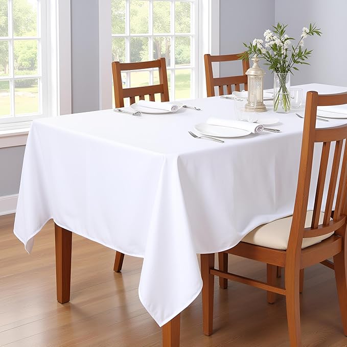 sancua Rectangle Tablecloth - 70 x 120 Inch - Stain and Wrinkle Resistant Washable Polyester Table Cloth, Decorative Fabric Table Cover for Dining Tables, Buffet Parties and Camping, White