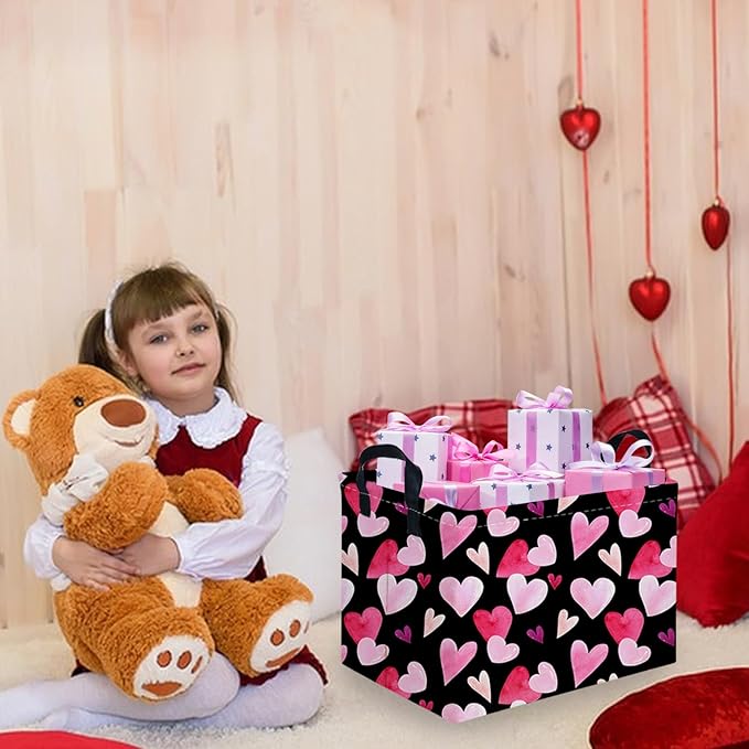 Rectangular Black Valentine's Day basket,nursery basket,Black girls gift baskets,kids toy storage Bin, Love Heart Room Decor for Home,Shelf Baskets(Enchanting heart)