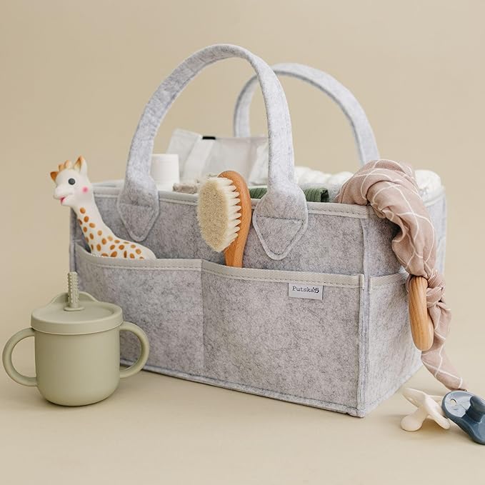 PUTSKA Baby Diaper Caddy Organizer - Nursery Storage Basket for Diaper Station, Baby Basket Shower Gifts List and Registry Must-Haves, Newborn Essentials, Nursery Decor for Boy or Girl-Grey,ExtraLarge