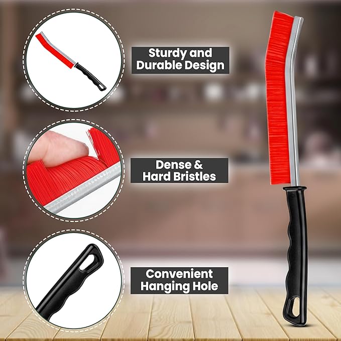 Crevice Cleaning Brush Set – 3Pcs Hard Bristle Cleaning Tools in Black, Red & Blue for Grout, Tile Floors, Gaps & Narrow Spaces – Small Grout Scrub Brush for Bathroom, Shower, Window Tracks, Kitchen