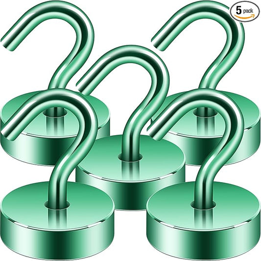 Neosmuk Magnetic Hooks, Cruise Ship Essentials, 40lb+ Heavy Duty Magnetic Hooks for Cruise Cabins, Refrigerator, Grill, Hanging, and Travel | Extra Strong Must-Haves Magnet Hook,Green,Pack of 5