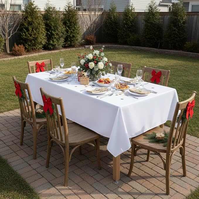 sancua Rectangle Tablecloth - 70 x 120 Inch - Stain and Wrinkle Resistant Washable Polyester Table Cloth, Decorative Fabric Table Cover for Dining Tables, Buffet Parties and Camping, White