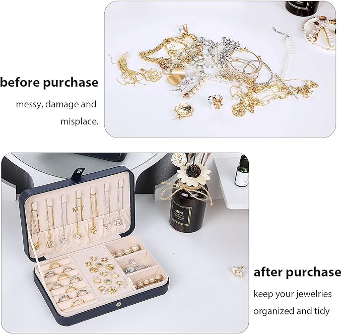 KCY Travel Jewelry Organizer Box for Women Girls, Small Travel Jewelry Case, PU Leather Portable Jewellery Storage Boxes Display Holder for Ring Earrings Necklace Bracelet Bangle, Gifts,Dark-blue