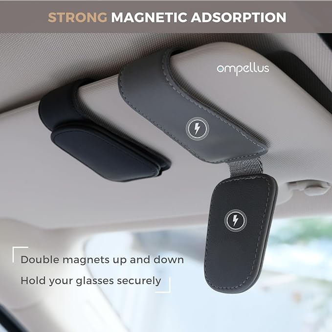 Magnetic Leather Sunglass Holder, Eyeglass Hanger Clip for Car Sun Visor, Suitable for Different Size Eyeglasses (Green, 1 Pack)