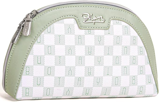 BOYATU Small Travel Makeup Bag for Women: Elegant Vegan Leather Cosmetic Pouch for Purse - Waterproof Toiletry Bag with Mirror (022-Green)