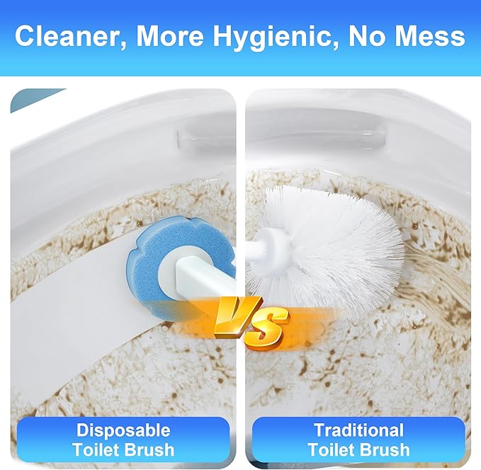 JOYMOOP Flat Mop and Bucket Set with Microfiber Pad, 12 Disposable Toilet Brushes with Stainless Steel Holder, Multi-Functional Cleaner for Household & Commercial Use, Floors, Windows & Toilets