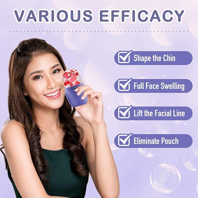 XHJRI Ice Face Roller Massager,Ice Cube Roller for Face, Eyes and Neck Naturally Conditioning and Skin Care,De-Puff Eye Bags,Reduce Migraine Pain,Reusable Massage Silicone Ice Mold (New Purple)