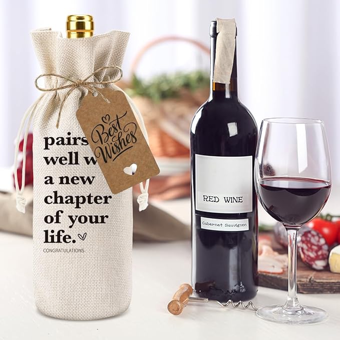 Funny New Chapter Wine Bag Bottle opener Set New Beginnings Gifts for Women Men Farewell Gifts for Friends Going Away Gifts for Coworkers Women Men Moving Away Gifts for Friends New Teacher Gifts