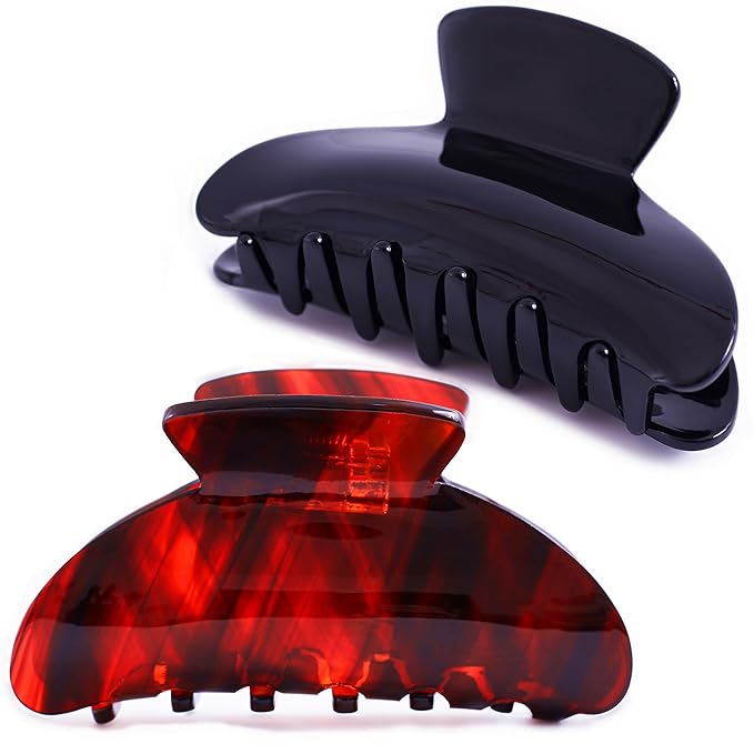 Big Claw Hair Clips for Women Hair Jaw Clips Large Hair Claw Clamps Acetate Hair Clip 2 Pack,Black/Burgundy