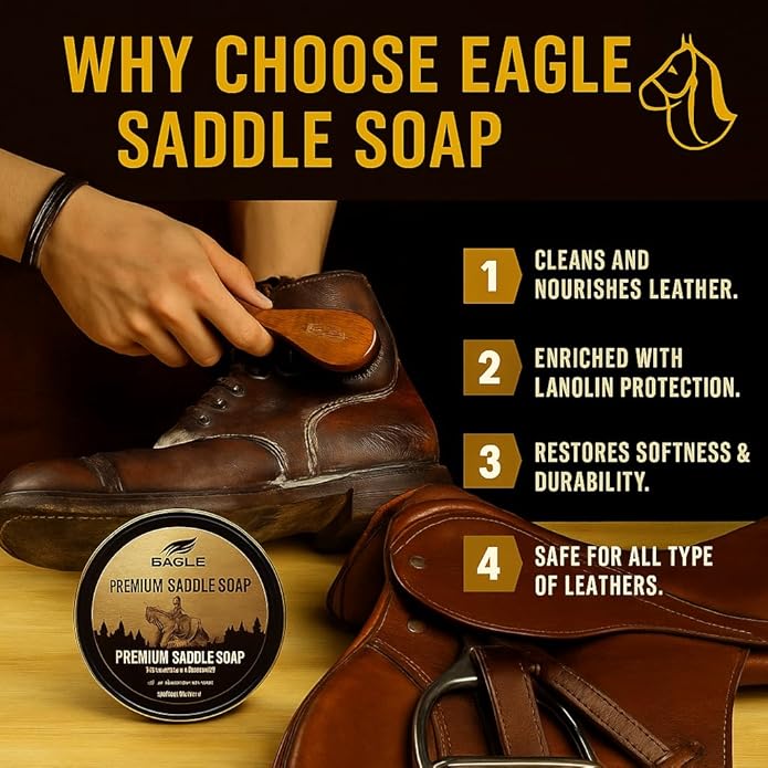 Eagle Saddle Soap for Leather – 3-Piece Saddle Soap Kit for Leather Cleaning, Boots, Tack, and Saddles – Includes Applicator and Cloth – Leather Soap and Conditioner for Leather Boots and Tack Care