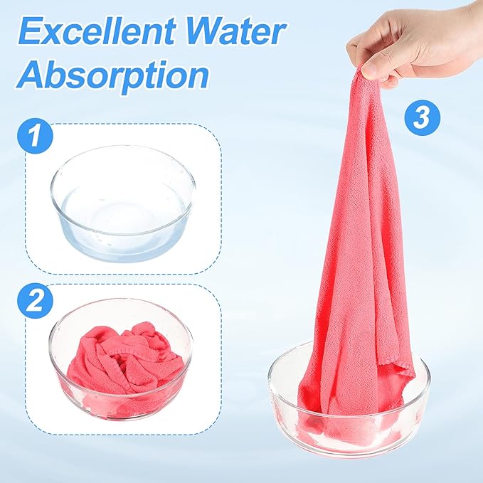 HARFINGTON 6 Pack Microfiber Cleaning Cloth, 12" x 12" Multi-Functional Cleaning Towels Reusable Absorbent Rags with Hook for Car Wash Kitchen Household Window Clean, Rose Red