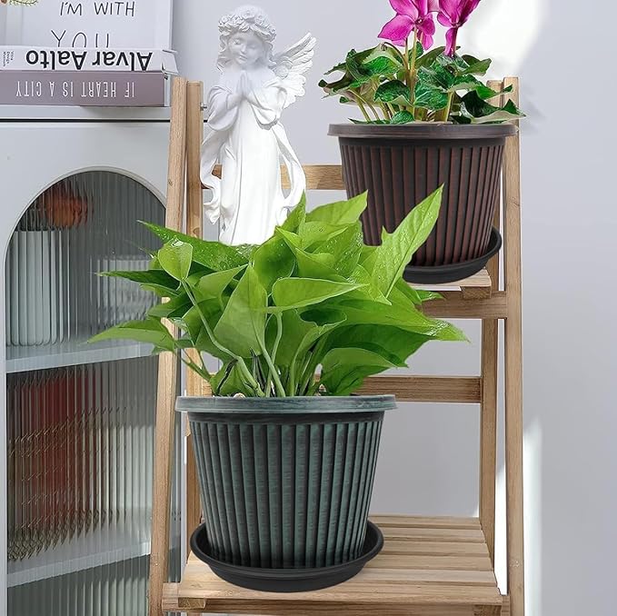 Grjoprt 6 Pack Plant Saucer 10 inch, Heavy Duty Plastic Plant Saucers 10 inch, Durable Plant Tray for Pots, Flower Saucers for Indoors, Plant Pot Saucers, Trays for Planter 8"/9"/10" (Black)