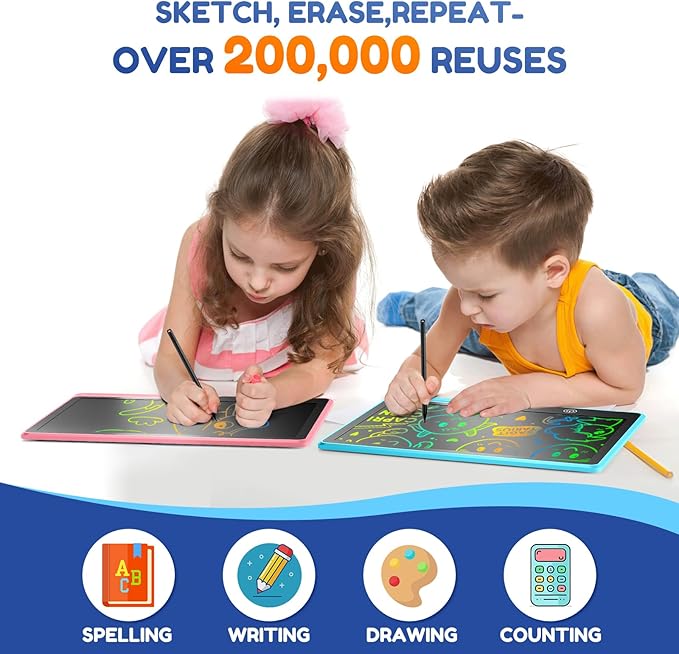 2PACK LCD Writing Tablet for Kids, Rechargeable Doodle Board Toys Gifts for 3 6 8 Year Old Girls Boys, 13 Inch Colorful Drawing Pad for Kids, Gifts for Toddler Educational Learning Travel Toys