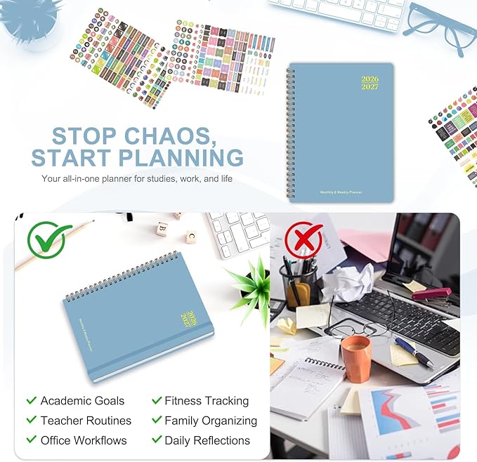 Planner 2026-2027, Weekly and Monthly Academic Planner, July 2026 - June 2027, Hardcover Calendar Agenda Book for School Year Planning, School Supplies for Teacher and Student, A5(6.3'' x 8.5'')