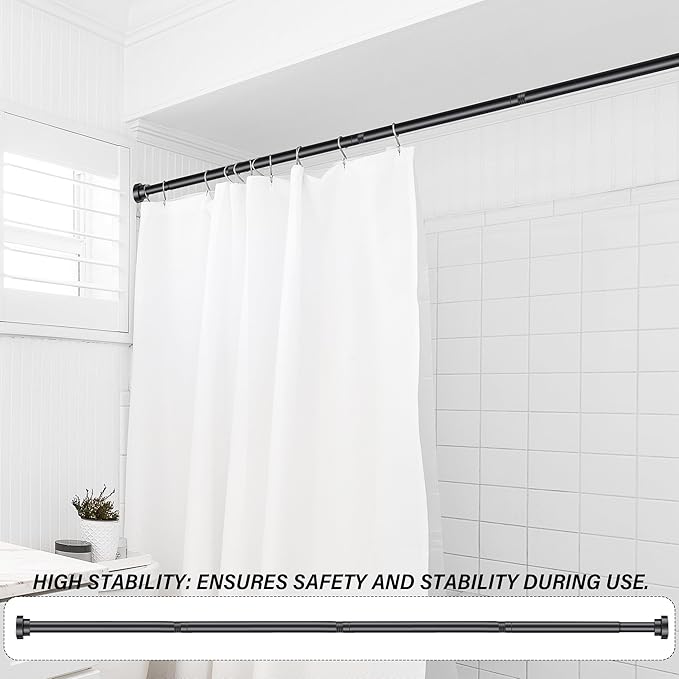 Suranew 25-38" Black Heavy Duty Spring Tension Shower Curtain Rod, No Drill Stainless Steel Rust-Resistant Adjustable Bathroom/Closet Rod with Non-Slip Pads