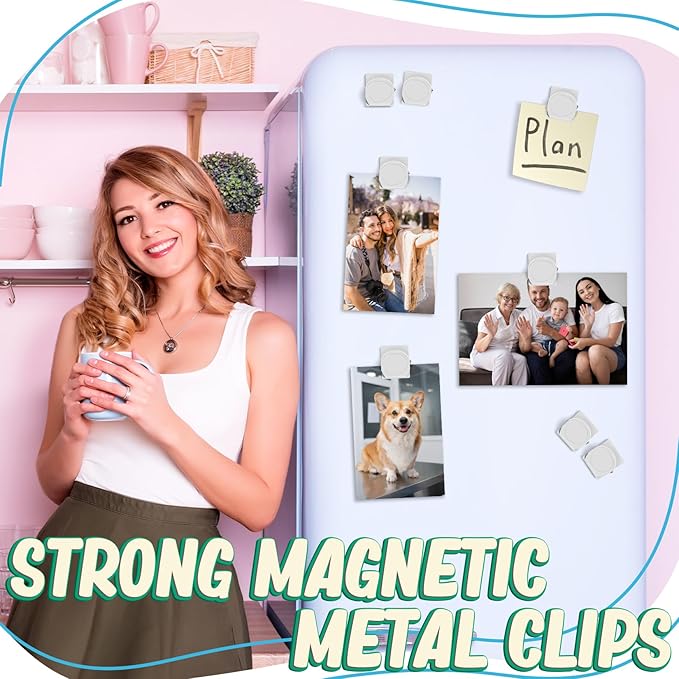 VNDUEEY White Magnetic Clips, 24 Pcs Fridge Magnets Whiteboard Magnets, Refrigerator Magnets Metal Clips for Locker Photo Displays, Heavy Duty Magnetic Paper Holder Classroom Teacher Supplies