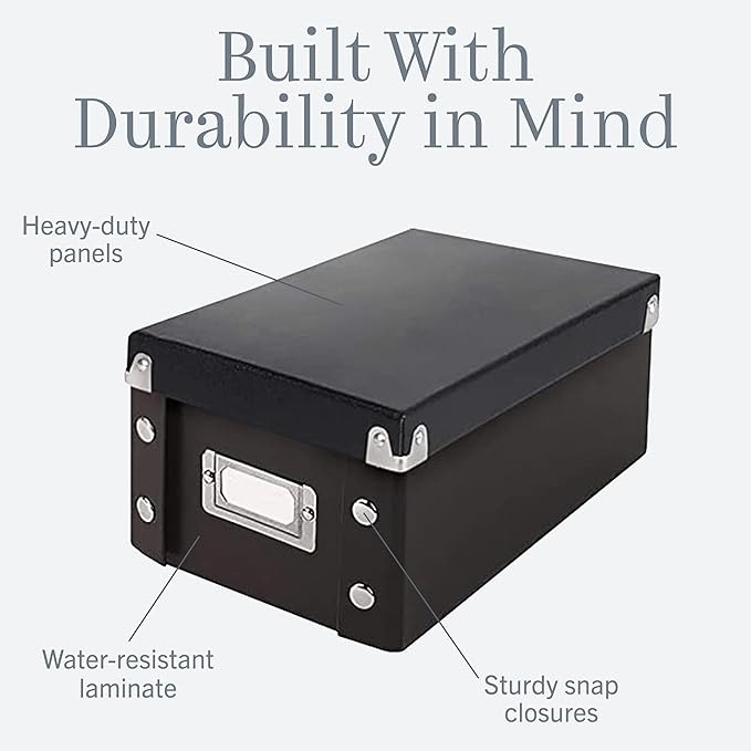 Snap-N-Store Index Card Holder Storage Box - Collapsible Organizer Box fits 1100 Flash Cards - Business, Recipe, or Note Card - 4 x 6, 1 Pack, Black