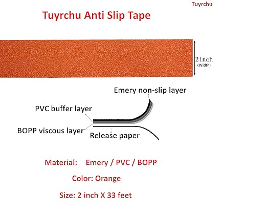 Anti Slip Tape 2 Inch Wide, Waterproof Grip Adhesive Tape, Heavy Duty High Traction Friction for Indoor/Outdoor Steps (33 Ft/Orange).