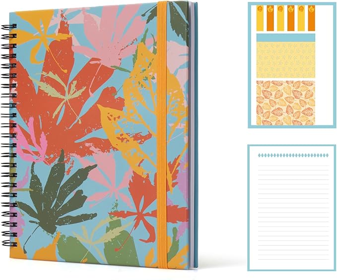 A5 Spiral Sticky Notebook,with 9 pads of decorated sticky notes and a handy notebook,Note Pads Teacher Appreciation Gift Writing Memo Pads School Office Supplies and Daily Life Organization (Autumn)