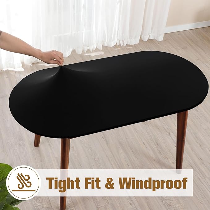 NEWISHER Fitted Oval Tablecloth 42 x 60 Inch Elastic Table Cloth, Stretch Spandex Table Cover Black Washable Polyester Top Cap Cover for Dining Picnic Camping Indoor and Outdoor