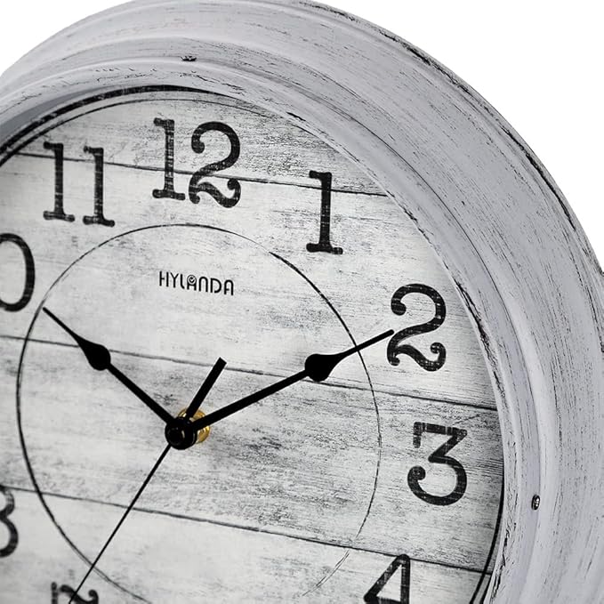 HYLANDA Retro/Vintage 12-Inch Kitchen Decorative Wall Clock, Silent Wall Clock Battery Operated Non Ticking with Large Numbers Easy to Read for Home Bathroom Office (Grey)