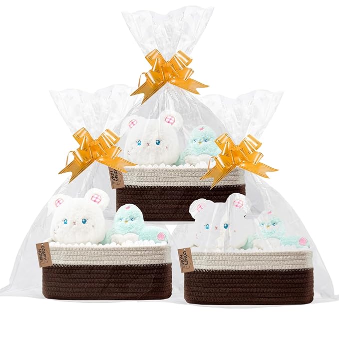 COMFY HOMI 11.5"x7.5"x4.7" Storage Baskets for Organizing | Cotton Rope Woven Basket | Toy Storage Bin Box | Basket for Shelves, Closet Organizer Bin, Decorative Closet Shelf, 3 Pack, dark brown/white