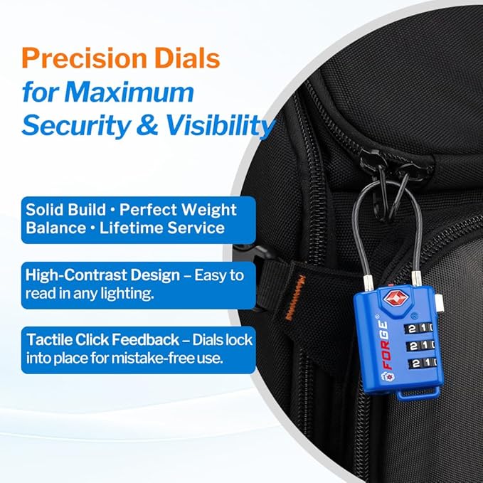 Bright Colors, TSA Approved Luggage Locks 4 Pack, Resettable Combination with Alloy Body, Blue 4 Locks.