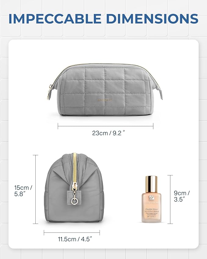 BAGSMART Makeup Bag Travel Toiletry Bag, Puffy Padded Makeup Bags for Women Makeup Organizer Case, Wide-Open Pouch Purse Travel Essentials Toiletries Accessories Brushes, Gray