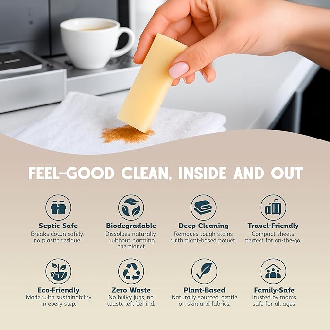 QLEAN Stain Remover Bar for Clothes (3-Pack) – Plant-Based Laundry Stain Stick, Removes Grease Wine Coffee Blood & Grass Stains, Non-Toxic, Travel-Friendly Fabric Stain Remover Bars