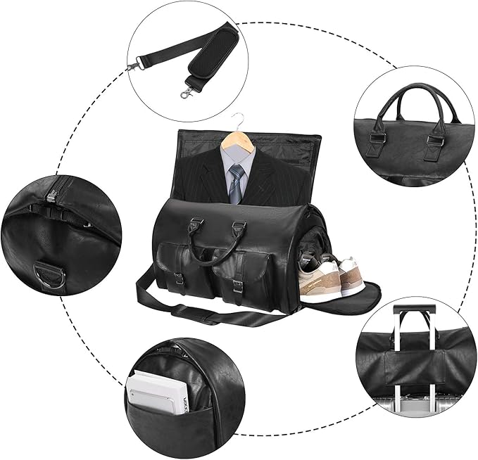 seyfocnia Convertible Travel Garment Bag, Carry-on Garment Duffel Bag for Men and Women - 2-in-1 Hanging Suitcase Suit Business Travel Bag