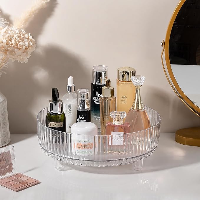 Anyoifax 360 Rotating Makeup Organizer Perfume Tray Skincare Holder Spinning Cosmetic Storage Bathroom Countertop Organizer Lazy Susan Turntable for Dresser, Vanity, Kitchen, Large Clear