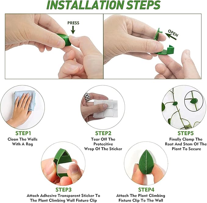 60 pcs Plant Wall Clips with 72 Pieces Acrylic Adhesive Sticker - Plant Climbing Wall Fixture Clips Plant Fixer Invisible Wall Vines Fixing Clips Self-Adhesive Hook Plant Clips