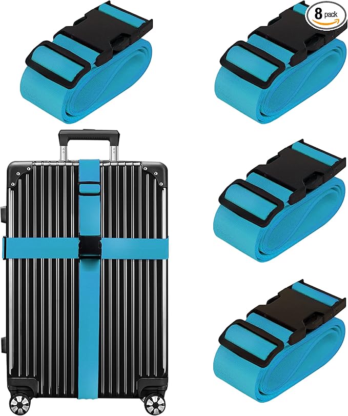 Luggage Straps for Suitcases TSA Approved Travel Belt 8 Pack by Chelmon (Sky Blue)