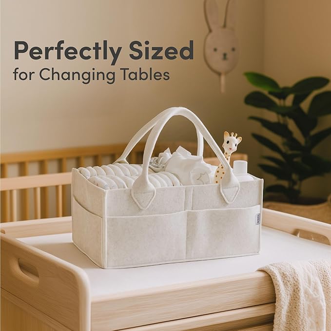 PUTSKA Baby Diaper Caddy Organizer - Nursery Storage Basket for Diaper Station, Baby Basket Shower Gift List and Registry Must-Have, Newborn Essentials, Nursery Decor for Boy or Girl - White, Large