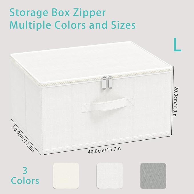 Storage Bins with Zipper, Cube Organizer Basket with Lid, Collapsible Stackable Closet Boxes, for Home and Bedroom, 1 Pack, White, 15.7 x 11.8 x 7.9 In, XSNY16WL-1