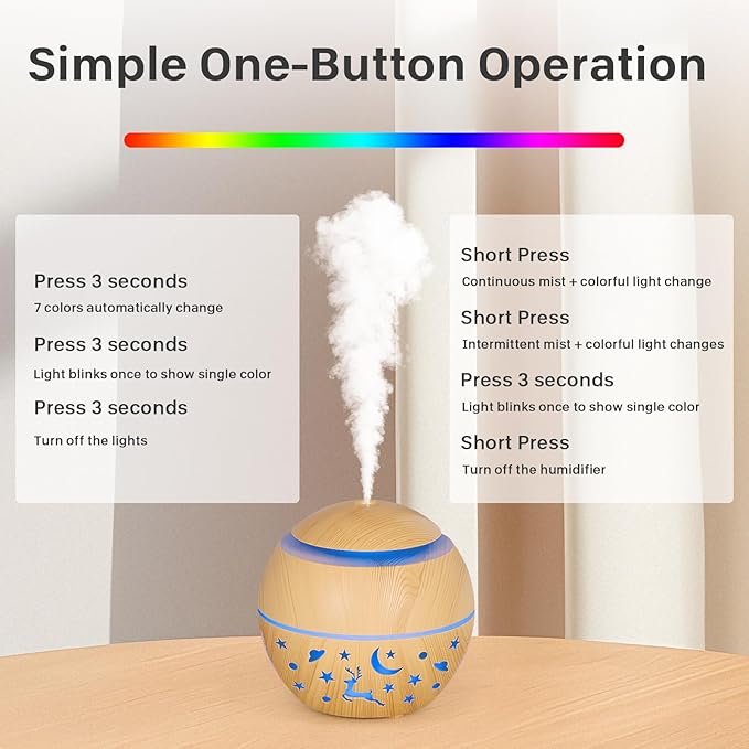 200ml Essential Oil Diffuser, Small Humidifiers for Bedroom with USB Charging, LED Lights, 2 Filter Sticks, Portable Wood Grain Quiet Aromatherapy Mist Diffusers, Gift for Girls