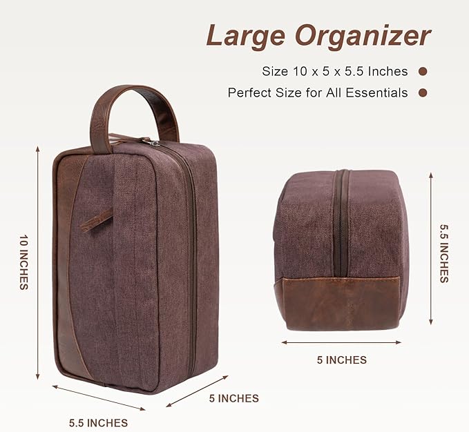 Travel Toiletry Bag for Men and Women, Hanging Toiletry Organizer, Water Resistant Shaving Kit with Large Capacity for Travel Accessories (Coffee, Medium)