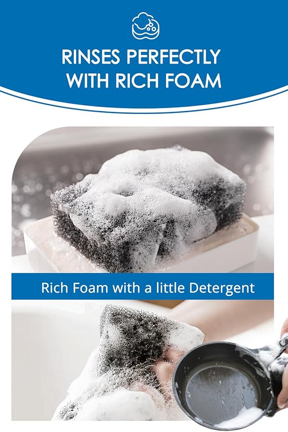 SunSun Sponge Kitchen Sponges, Made in Japan, All Surface, Scratch-Free, Odor Resistant, Durable, Long-Lasting Sponge for Dishwashing, Monochrome, 4 Count