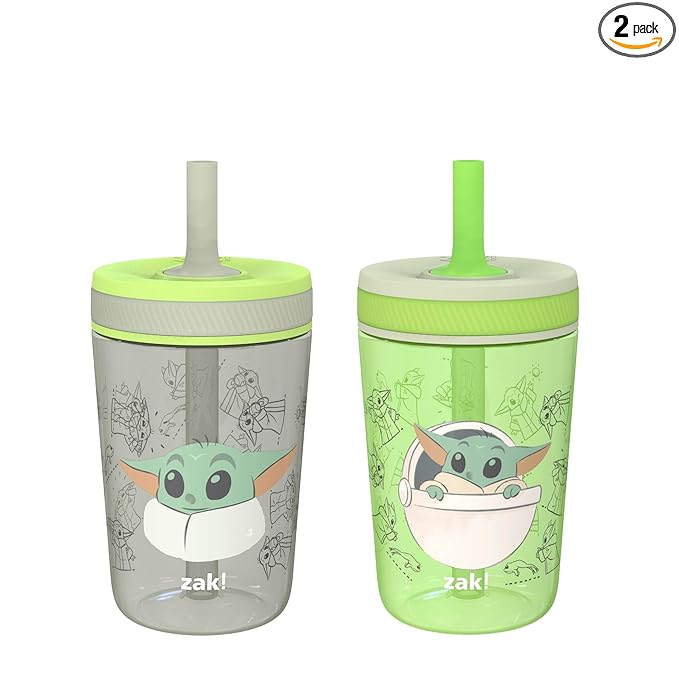Zak Designs Star Wars The Mandalorian Kelso Toddler Cups For Travel or At Home, 15oz 2-Pack Durable Plastic Sippy Cups With Leak-Proof Design is Perfect For Kids (Baby Yoda, Grogu)
