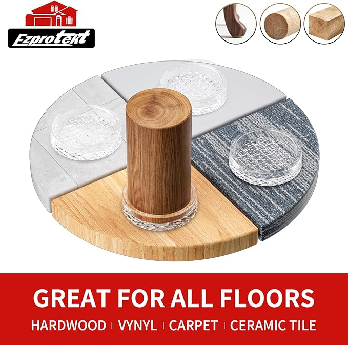 Ezprotekt Non Slip Furniture Pads, 16 Pcs 1.6" Anti Skid Rubber Caster Cups, Round Furniture Coasters for Hardwoods Floors, Anti-Slip Furniture Grippers, Furniture Stoppers to Prevent Sliding (Clear)