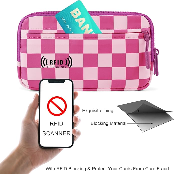 Checkered WristleWallets for Women, RFID Wallet Crossbody with 4 Zippers, Credit Card Holder Cell Phone Organizer