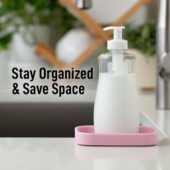 Zulay Kitchen Small Silicone Sponge Holder (4.9x3.3”) – Space-Saving Sink Organizer Tray for Sponge, Soap, Brush & More – Compact Non-Slip Dish for Kitchen & Bathroom (Pink)