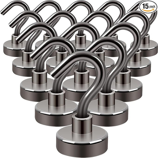 Neosmuk Magnetic Hooks, Heavy Duty 30lb+ Strong Magnet Hook for Cruise Cabins, Cruise Ship Essentials for Hanging, Metal Wall Refrigerator Hangers (Gunmetal, 15 Pack)