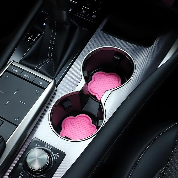 GaRhomxy Car Cup Holder Coaster, Universal Non-Slip Recessed Flower Shaped Cup Holders, Cute Car Accessories Interior for Women and Man Interior Sets 4 Pack (Pink)