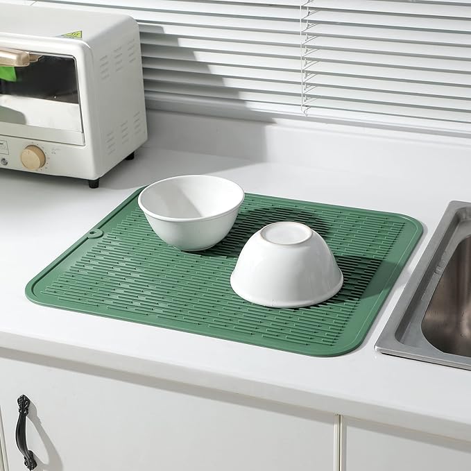 MicoYang Silicone Dish Drying Mat for Multiple Usage,Easy clean,Eco-friendly,Heat-resistant Silicone Mat for Kitchen Counter or Sink,Refrigerator or Drawer Liner Green 2XL 24 inches x 18 inches