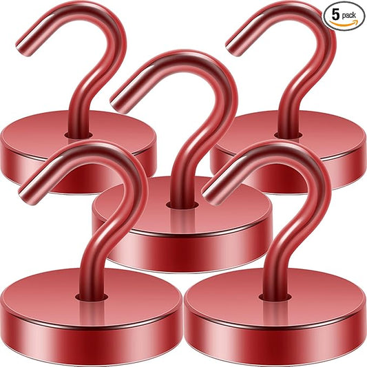 Neosmuk Magnetic Hooks, Cruise Ship Essentials, 130lb+ Heavy Duty Magnetic Hooks for Cruise Cabins, Refrigerator, Grill, Hanging, and Travel | Extra Strong Must-Have Magnet Hook, Red