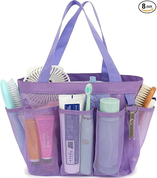 Fammart Mesh Shower Caddy Portable for College Dorm Room Essentials, 8-Pocket Large Shower Basket Tote Bag with 2 Handles for Toiletry, Bathroom, Beach, Camp, Gym