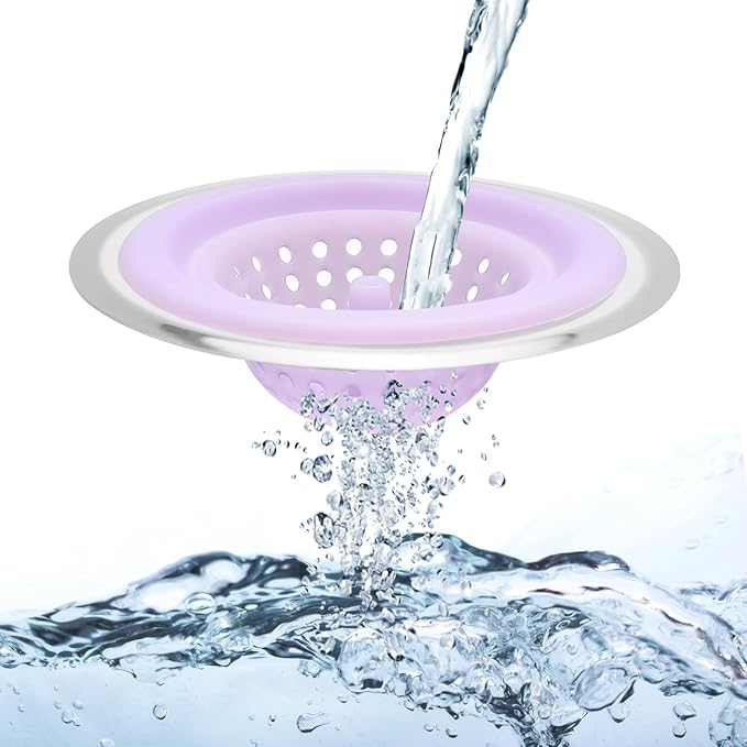 2 PCS Kitchen Stainless Silicone Sink Strainer, 4.5 inch Diameter… (Light Purple)
